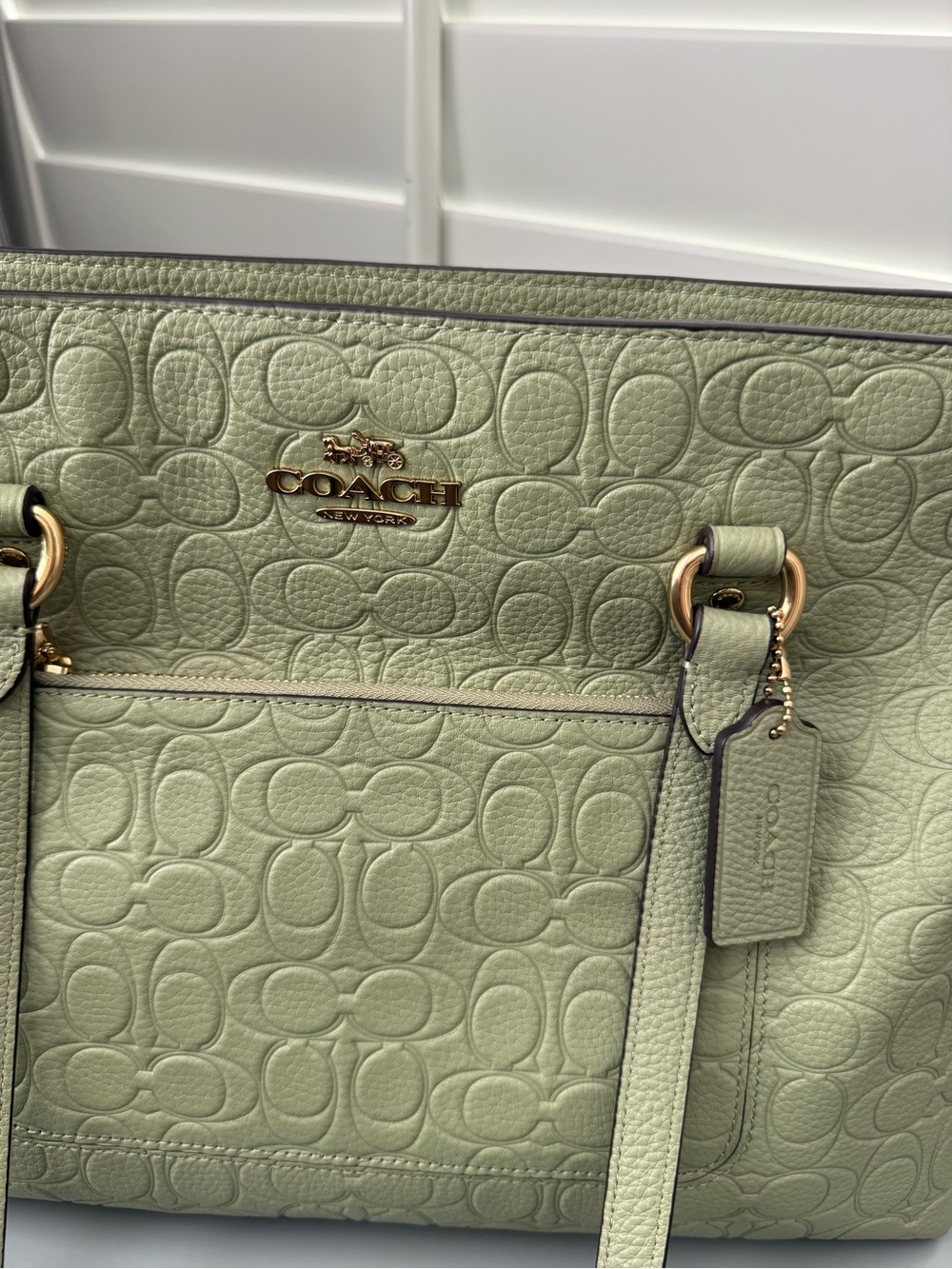 COACH OUTLET embossed leather Station Tote in Pistachio - Picture 4 of 12